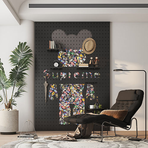 洞洞板置物架打印图案遮挡装饰入户玄关打孔式客厅实木定制收纳架