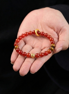 女款2026年新款天然水晶红玛瑙黄虎眼手串转运情侣手链本命年礼物