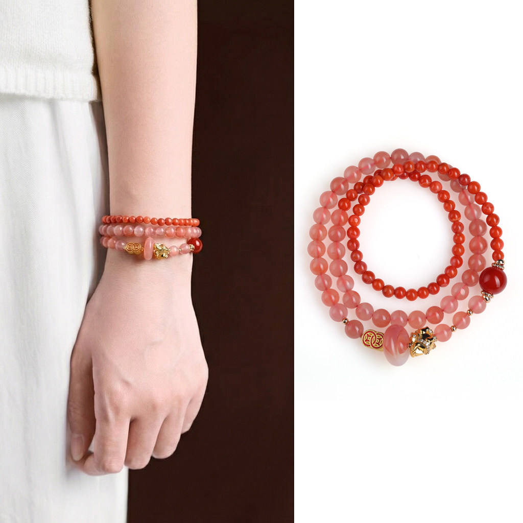 2026年新款天然粉水晶手串手链手饰南红玛瑙跑环钱币小马锆石女款,饰品/流行首饰/时尚饰品新,手链,淘宝优惠券,粉丝福利购,淘宝优惠卷