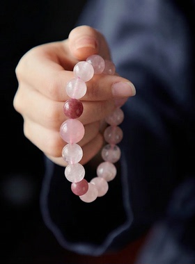 女款2026新款天然白水晶粉幽灵蔷薇石粉晶草莓晶手链手串闺蜜手饰