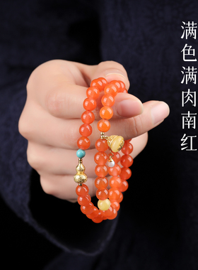 手链女款2025新款手串天然南红绿松石珍珠蜜蜡925银饰叠戴巨好看