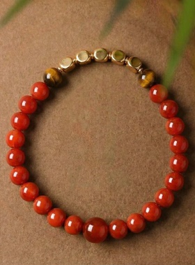 女款2026年新款天然水晶朱砂黄虎眼红玛瑙手串马年本命年礼物手链