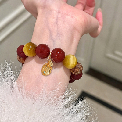 天然红玛瑙补火手串手链女款补土金虎眼多宝转运聚财夏天手饰