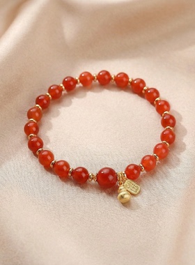 2025年新款天然粉水晶红玛瑙手串转运葫芦手链女款高级感本命年