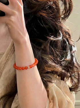 女款天然南红玛瑙手饰手作手串情侣小物件红色手链本命年精致礼物