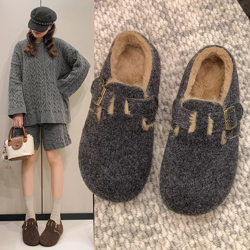 厚底内增高加绒全包勃肯鞋女棉鞋