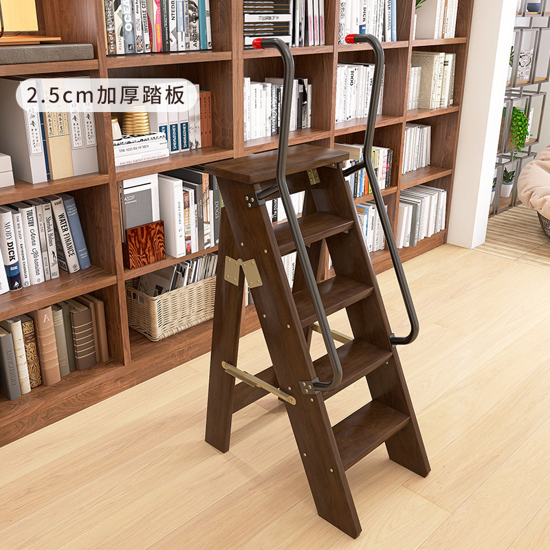 实木折叠人字梯加厚折叠移动木梯图片