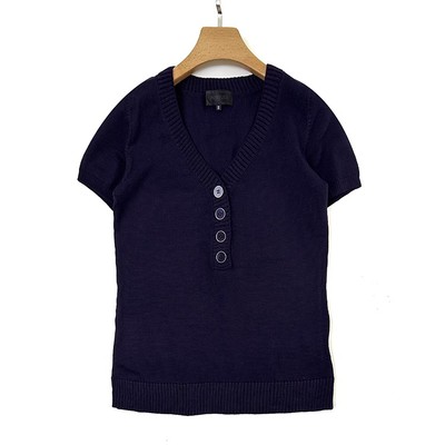 羊毛短袖衫女 100纯羊毛 V领毛衣深紫色精纺美利奴2025年新款通勤