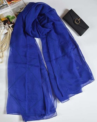 丝巾女士 轻薄雪纺纱大长方形围巾 披肩春秋OL宝蓝色黄色米色新款