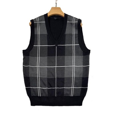 腈纶背心 V领套头毛衣格子拼色精纺2025年新款时尚秋冬季商务通勤