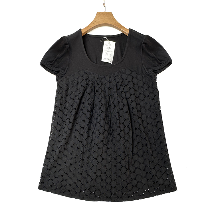 蕾丝T恤衫女 短袖圆领套头针织中长款2024新款时尚女装春秋夏通勤