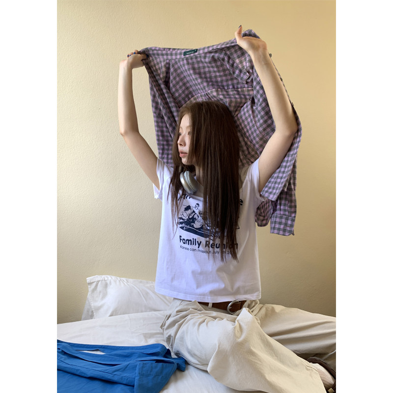 HelloooEat женская футболка с круглым вырезом и буквенным принтом в корейском стиле на весну 2025