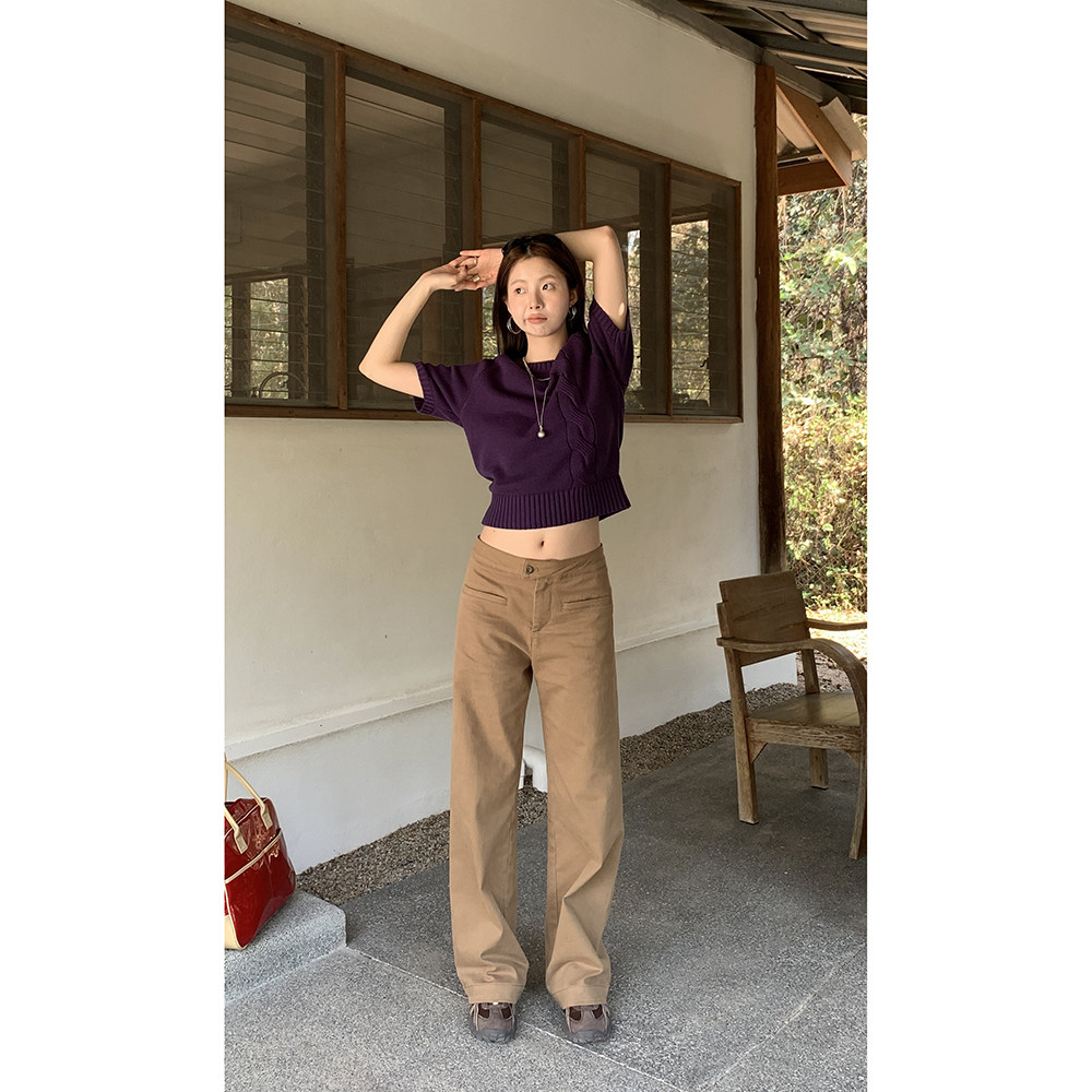 Hellooo Eat женские прямые брюки кофейного цвета с эффектом стирки, эластичные повседневные длинные брюки