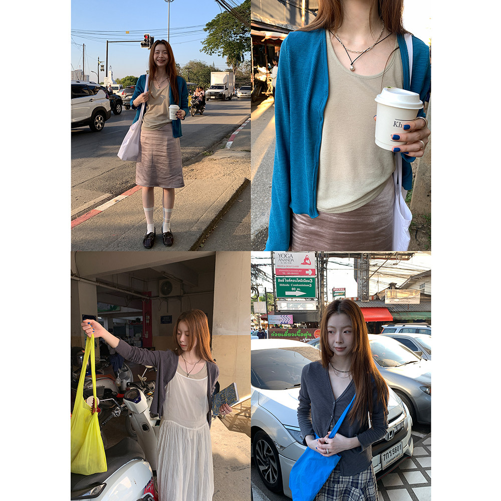 HelloooEat вязаная кофта с V-образным вырезом и длинными рукавами, весенняя коллекция 2025, корейский стиль, деловая модель с вертикальными полосами