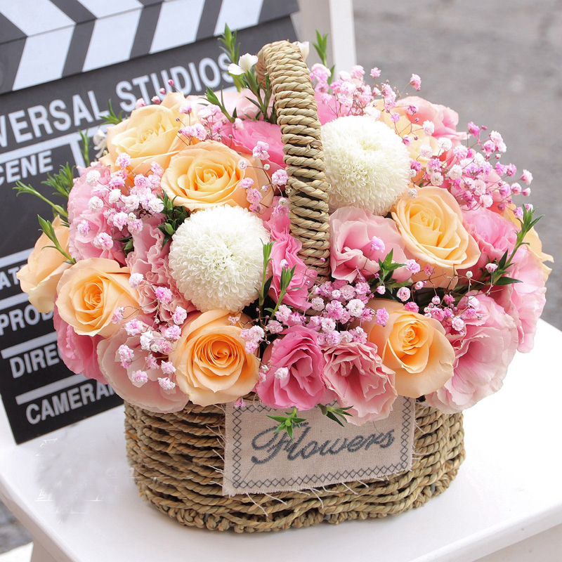 武汉鲜花同城速递手提花篮混搭玫瑰鲜花生日汉口武昌汉阳花店送花