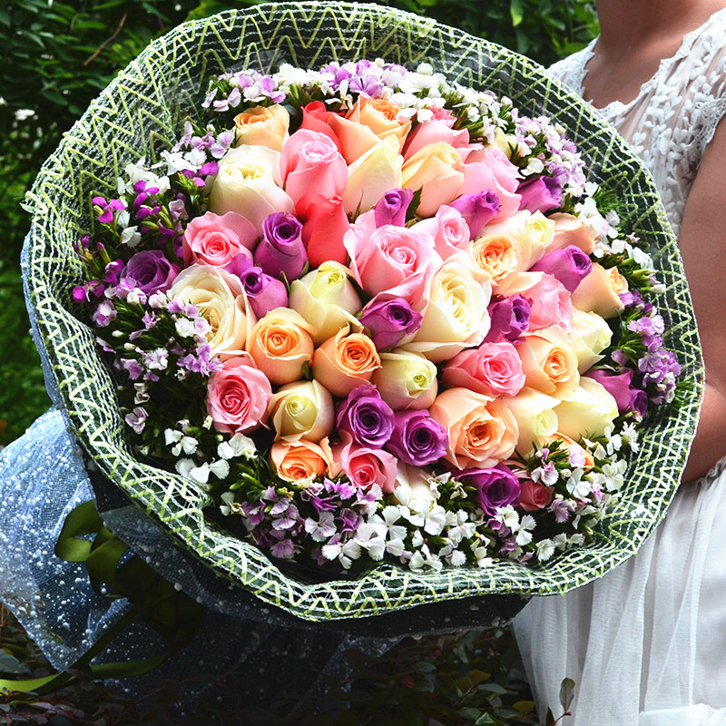 红粉白香槟玫瑰花束礼盒生日上海鲜花速递同城订花生日送闺蜜配送