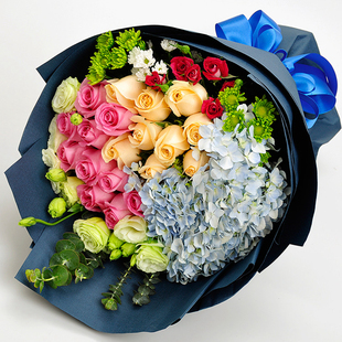 广州同城鲜花速递混搭玫瑰绣球紫罗兰鲜花花束生日礼物鲜花店送花