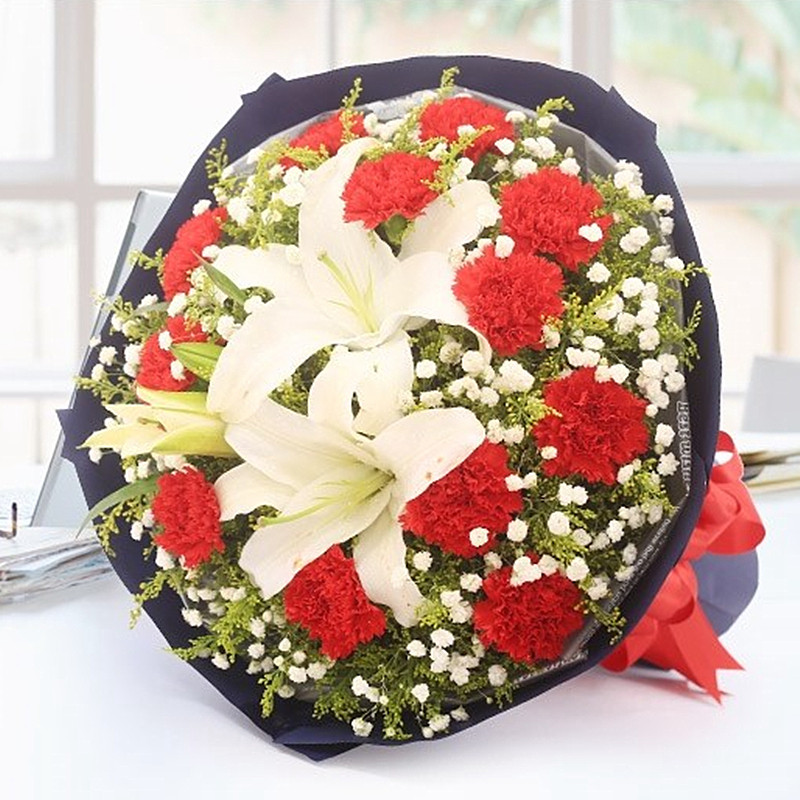 郑州鲜花康乃馨百合生日花束同城速递送长辈洛阳信阳开封周口花店