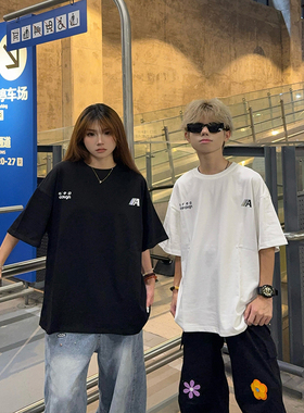 126KID 美式复古字母印花短袖t恤男女夏季国潮牌宽松情侣上衣tee