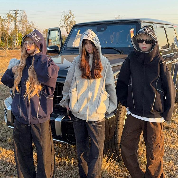 美式高级感解构开衫连帽卫衣