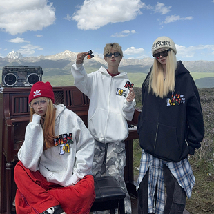 连帽卫衣男女秋冬国潮牌情侣外套 M字母魔术贴刺绣开衫 126KID 美式