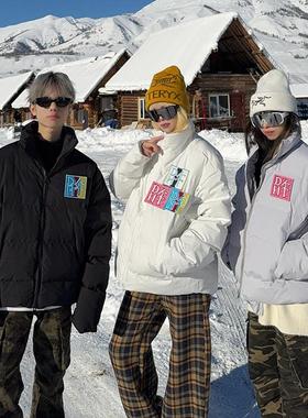 126KID 美式复古魔术贴刺绣棉服男女冬季情侣潮牌棉衣外套面包服