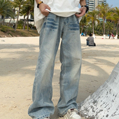 126KID 子 男女街头直筒小众设计感阔腿裤 美式 百搭复古宽松牛仔裤