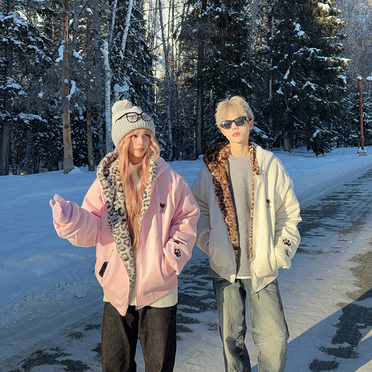 美式可爱兔耳保暖短款棉服