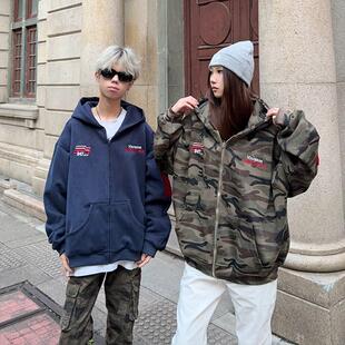 卫衣男女宽松休闲运动帽衫 复古刺绣连帽开衫 秋冬外套 美式 126KID