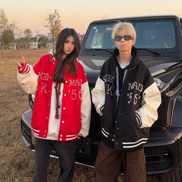 126KID 原创美式潮牌钉珠棒球服毛呢外套男女春秋季情侣宽松夹克,男装,夹克,淘宝优惠券,粉丝福利购,淘宝优惠卷