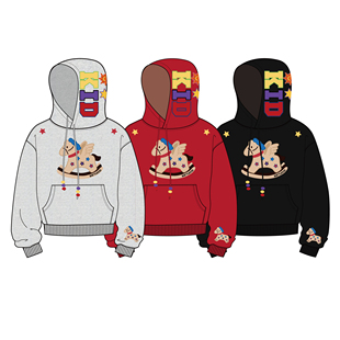 新款 木马刺绣加绒连帽卫衣男女春季 情侣潮牌宽松外套 美式 126KID