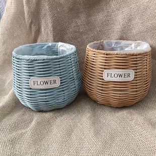 两件包邮鲜花包装草编提篮鲜花盆提手提藤编花篮多肉简约现代蛋形