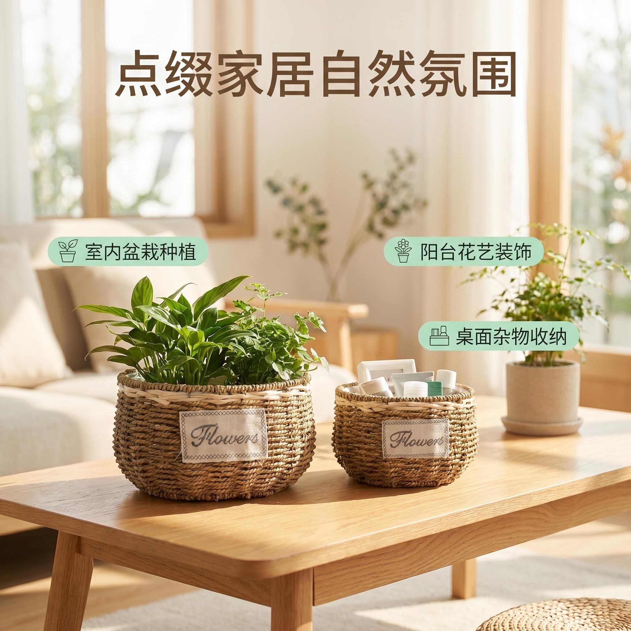 两件包邮多肉花盆绿萝花盆空调装饰草编提篮鲜提手提草编花盆花篮