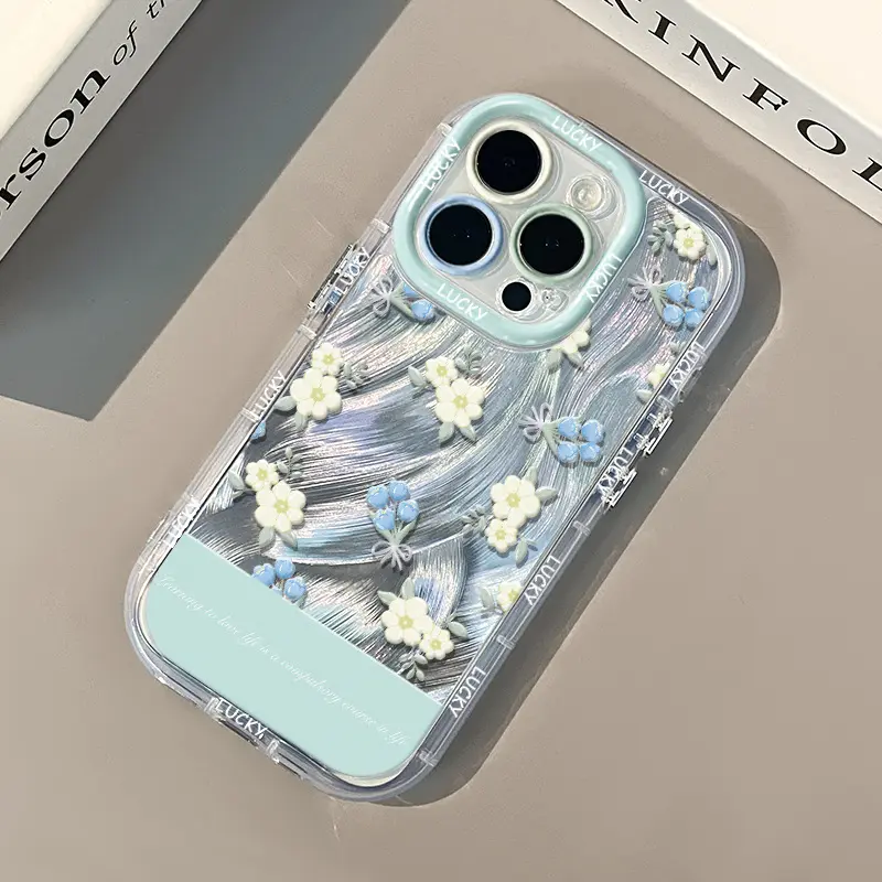 花束碎花适用iPhone15promax手机壳14透明苹果16pro羽纱奶油壳12