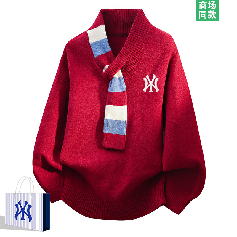 奥莱精选 | 潮流百搭 | 本命年 | 红色毛衣女士内搭围巾领针织衫