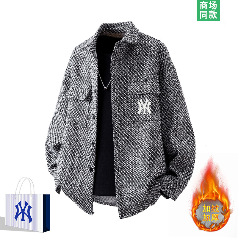 加绒衬衫外套男士潮牌翻领夹克