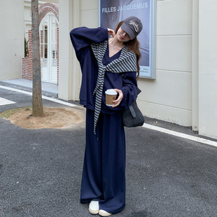 Y8832 三件套2D145 条纹披肩V领卫衣阔腿裤 P175控248 现货