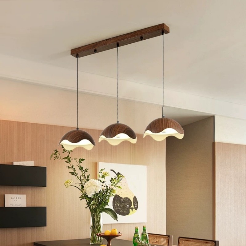 新中式餐厅吊灯创意复古胡桃木禅意茶室个性简易蛋壳型吧台吊线灯