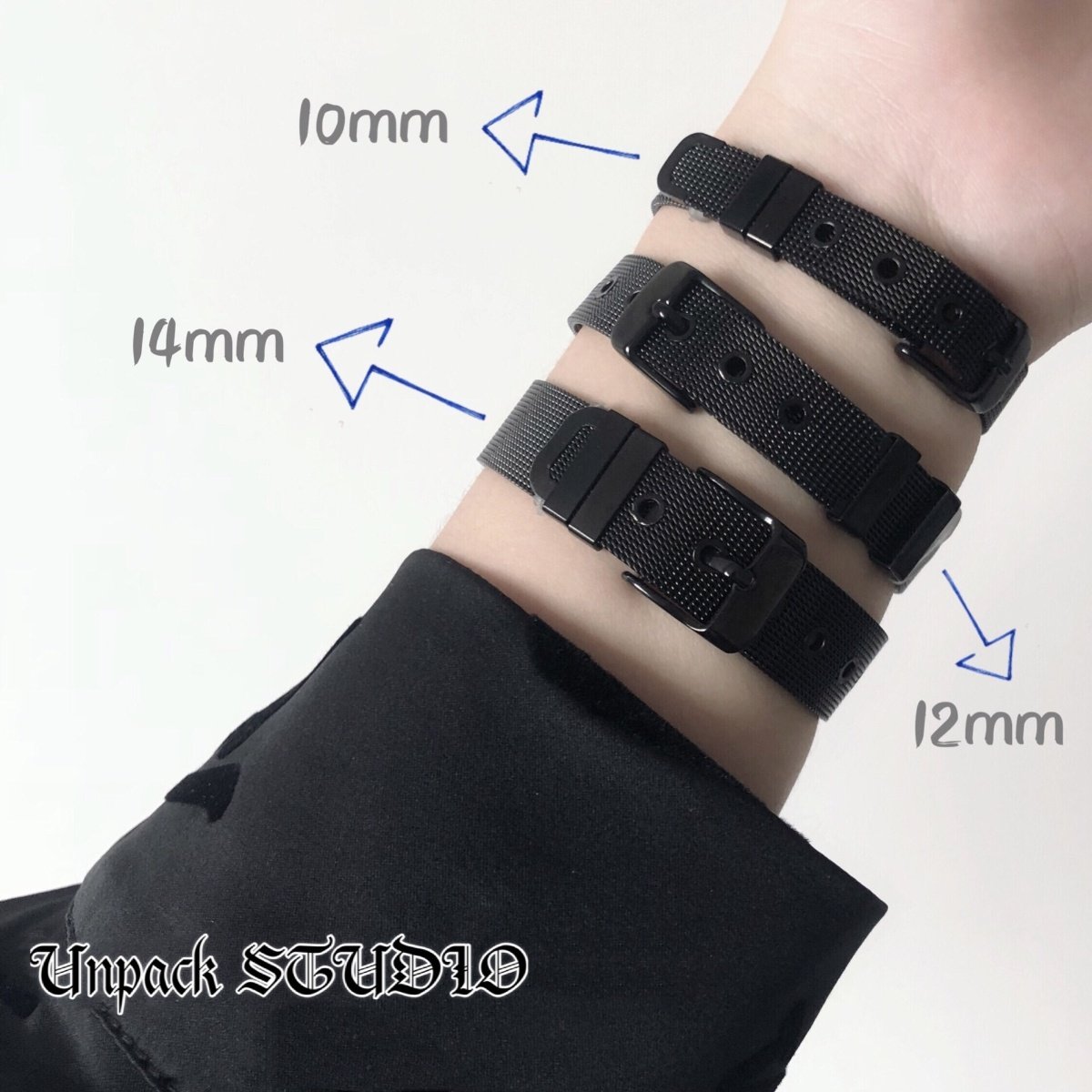 Y9。Unpack 暗黑系网带搭扣不锈钢表带手链网红简约冷淡风日韩女