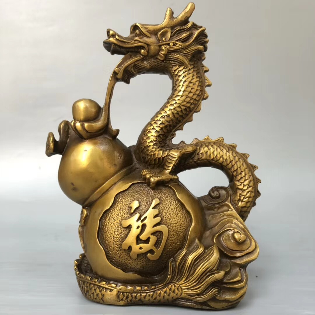 青龙中式风黄铜葫芦福字摆件桌面