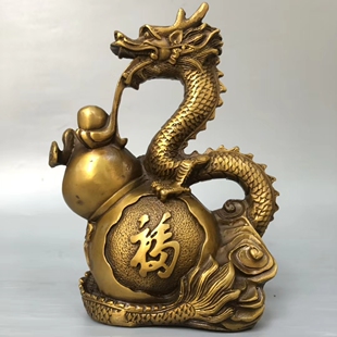 青龙摆件招财家居中式桌面黄铜葫芦福字镇宅办公室口舌是非窗台大