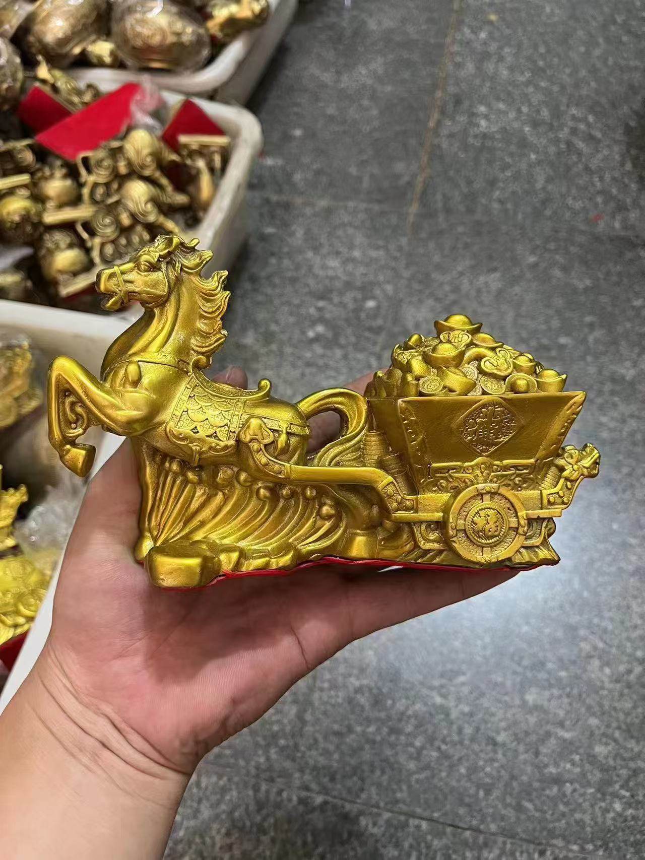 纯铜马拉车家居客厅玄关办公室工艺品旺财招财金马摆件马上有钱箱