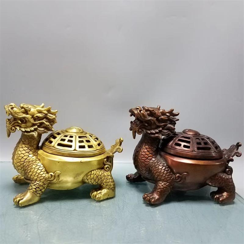 黄铜八卦香炉龙龟驮八卦香炉熏香炉盘香古典仿古紫铜色镂空太极大