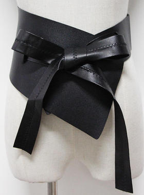 新款 欧美热卖纯黑色超宽女士腰带2026不规则蝴蝶结绑带PU腰封