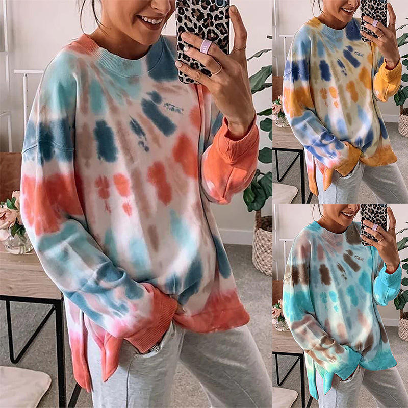 风秋跨境新欧美上衣印花套头衫居家服长袖卫衣女卫衣/绒衫通勤风