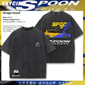 日本JDM改装 上衣dt 圆领T恤水洗宽松短袖 车SPOON思域Type R二次元