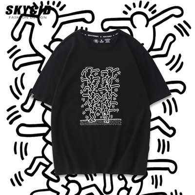 涂鸦艺术美式复古KeithHaring凯斯哈林简约短袖T恤情侣小众潮牌yd