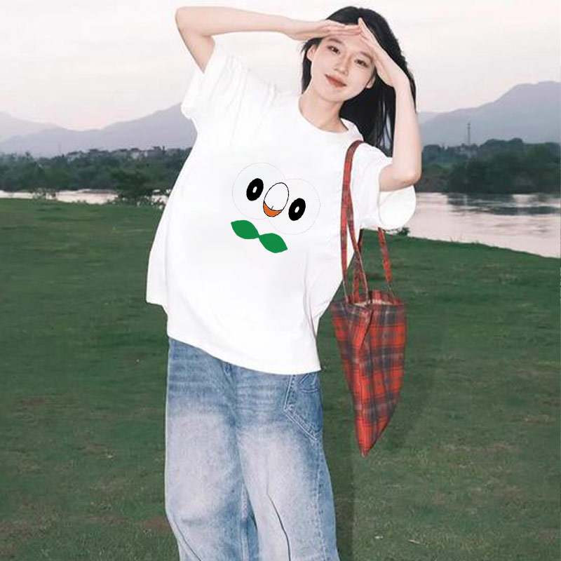 口袋妖怪日月衣服木木枭鸟火斑喵T恤纯棉宽松上衣短袖夏季女dt