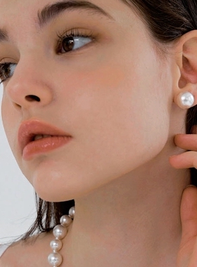 925纯银超大珍珠耳钉时尚贝珠耳饰fever气质