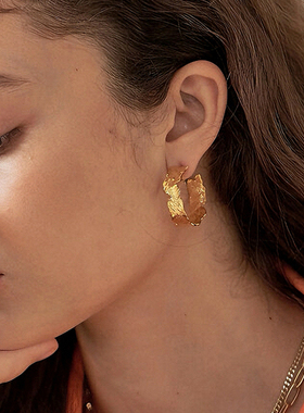 不规则撕裂感金色耳环女设计感个性C型耳圈 博主时尚达人